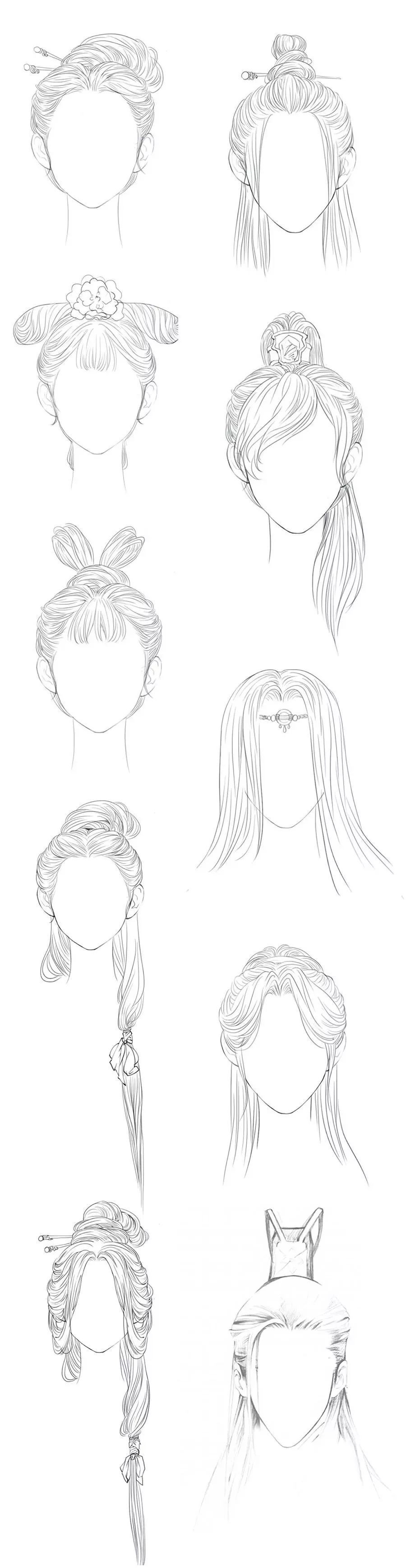 古代女子画法头发图片